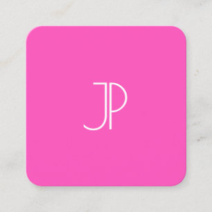Neon Pink Moderne, elegante Monogram Template Tren Quadratische Visitenkarte
