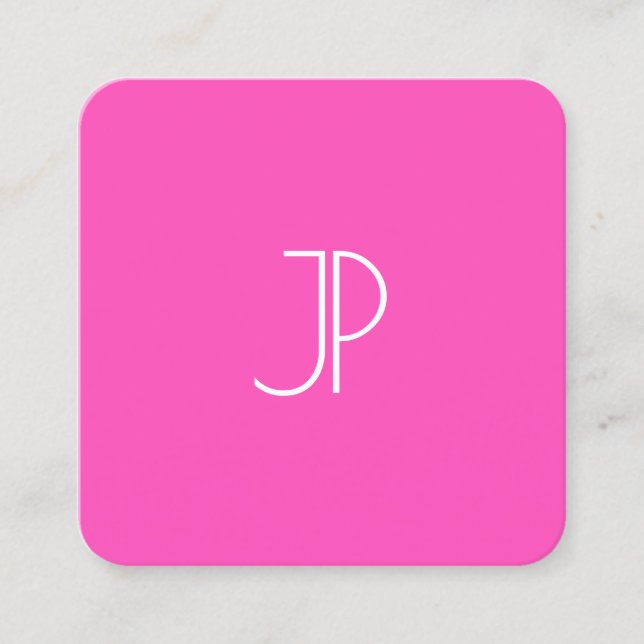 Neon Pink Moderne, elegante Monogram Template Tren Quadratische Visitenkarte (Vorderseite)