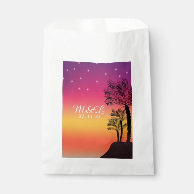 Neon Pink Ombre Tropical Tree Sunset Beach Geschenktütchen (Vorderseite)