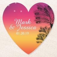 Neon Pink Ombre Tropical Tree Sunset Beach