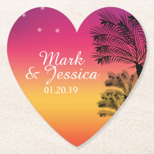 Neon Pink Ombre Tropical Tree Sunset Beach Untersetzer