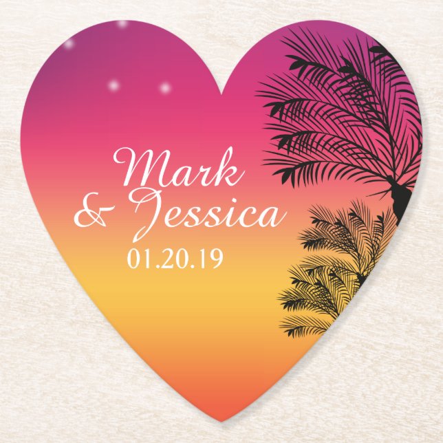 Neon Pink Ombre Tropical Tree Sunset Beach Untersetzer (Vorderseite)