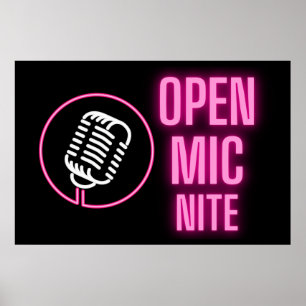 Neon Pink Open Mic Nite Poster