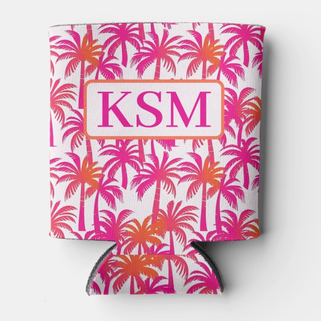 Neon Pink Orange Palm Tree Ibiza Monogram Dosenkühler (Vorderseite)