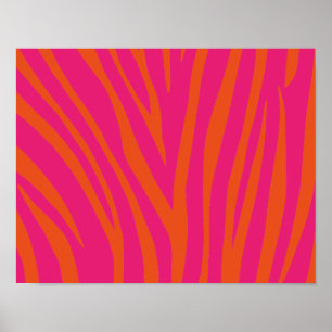 NEON PINK ORANGE ZEBRA STRIPES BACKGROUNDS WALLPAP POSTER
