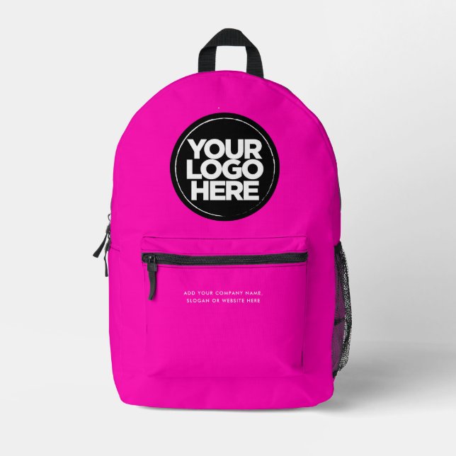 Neon Pink | Personalisiertes Firmenlogo und Text Bedruckter Rucksack (Vorderseite)