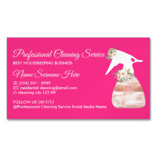 Neon Pink Spray Blume Glamour Reinigungsservice Magnetische Visitenkarte