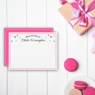Neon Pink Stars vom Schreibtisch aus Name in Scrip Mitteilungskarte