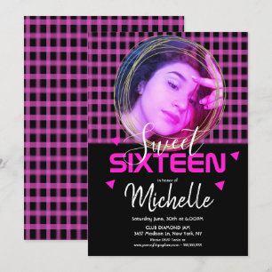 Neon-Pink-Sweet-Sixteen-Goldring-Foto-Raster Einladung