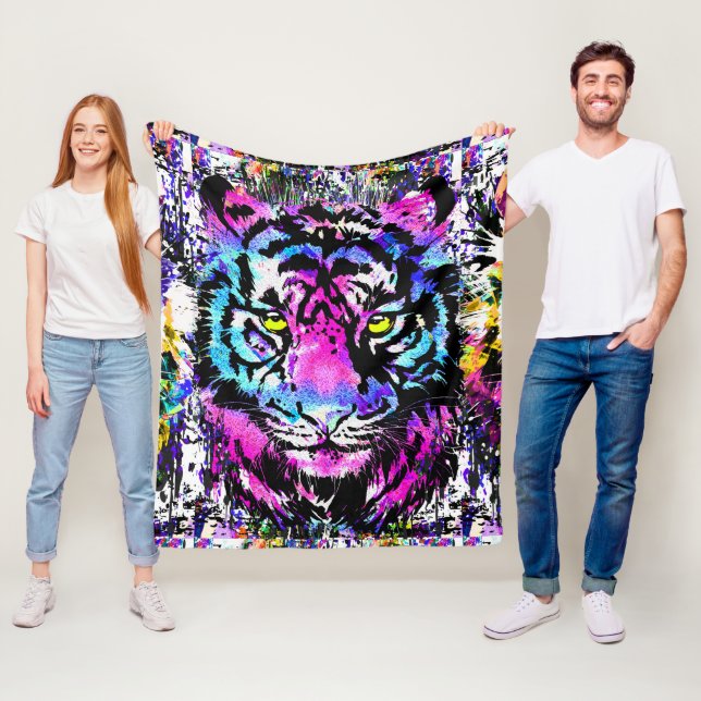 Neon Pink Tiger Head Portrait Fleece Blanket (Beispiel)