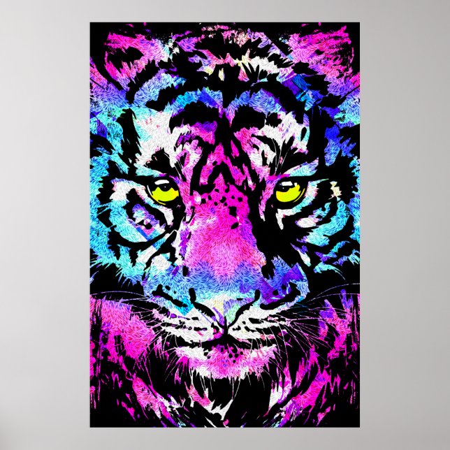 Neon Pink Tiger Head Portrait - Tiger Poster (Vorne)