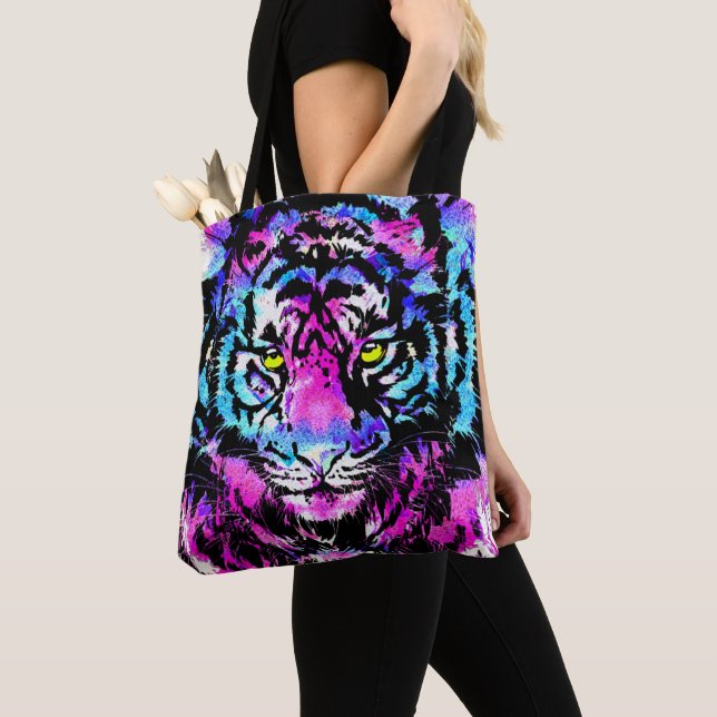Neon Pink Tiger Head Totbeutel - Tiger Tote Beutel (Von Nahem)