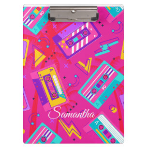 Neon Pink Trendy 80's Kassette Name Klemmbrett