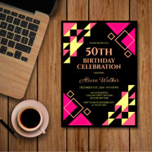 Neon Pink Triangle Geometric Black Birthday