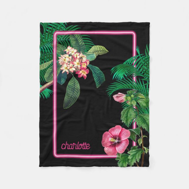 Neon Pink Tropical Botanicals Fleecedecke (Vorderseite)