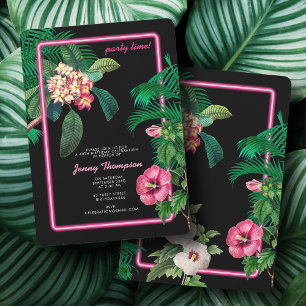Neon Pink Tropical Botanicals Geburtstagsparty Einladung