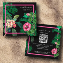 Neon Pink Tropical Botanicals QR Code Social Media