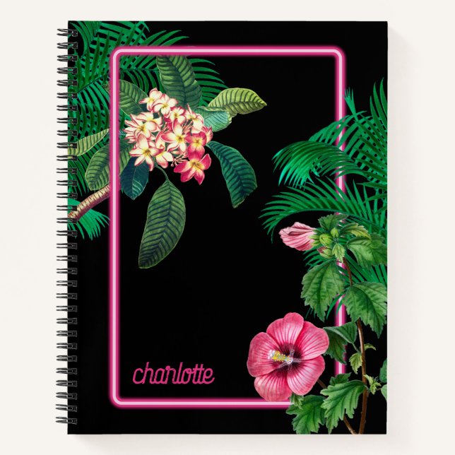 Neon Pink Tropical Botanicals Summer Notizbuch (Vorderseite)