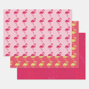 Neon Pink Tropical Flamingo Geschenkpapier Set