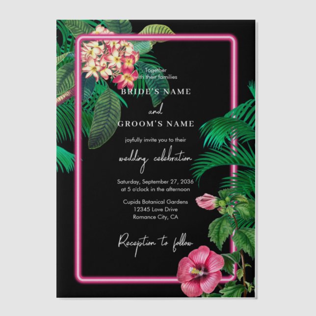 Neon Pink Tropical Retro Botanicals Hochzeit (Vorderseite)