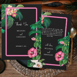 Neon Pink Tropical Retro Botanicals Hochzeit Dankeskarte