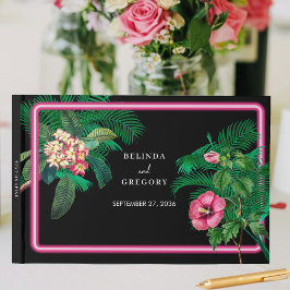 Neon Pink Tropical Retro Botanicals Hochzeit Gästebuch