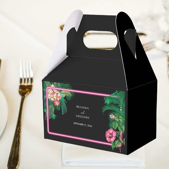 Neon Pink Tropical Retro Botanicals Hochzeit Geschenkschachtel (Neon Pink Tropical Retro Botanicals Wedding Favor Boxes)