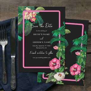 Neon Pink Tropical Retro Botanicals Hochzeit Save The Date