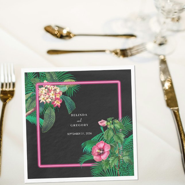 Neon Pink Tropical Retro Botanicals Hochzeit Serviette (Neon Pink Tropical Retro Botanicals Wedding Napkins)