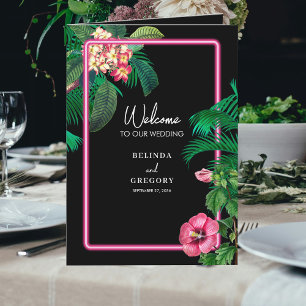Neon Pink Tropical Retro Wedding Order of Service Programm