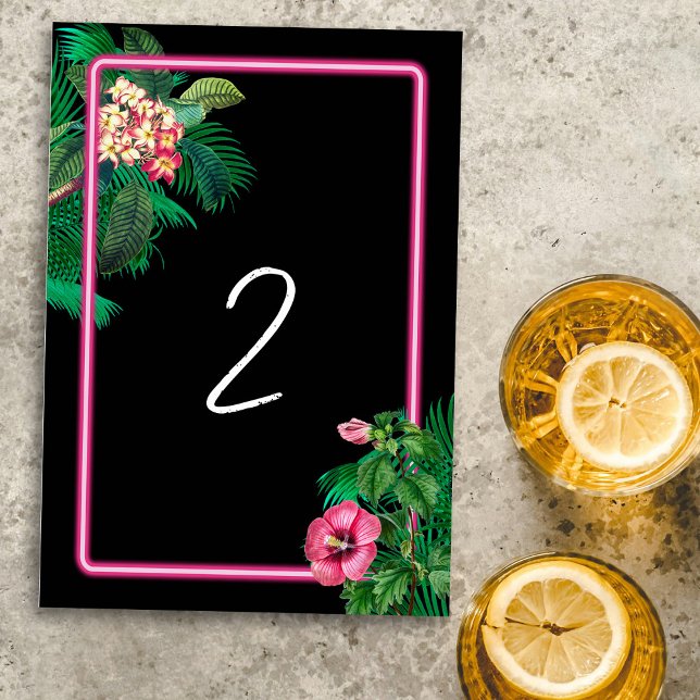 Neon Pink Tropical Retro Wedding Program Tischnummer (Neon Pink Tropical Retro Wedding Program Table Number)