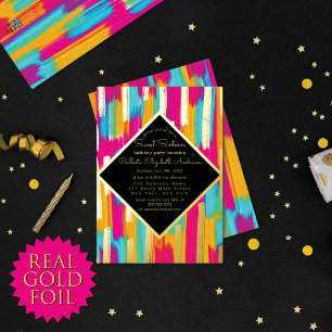 Neon Pink Türkis Gelb Gold Glitterfarbe Süße 16 Folieneinladung