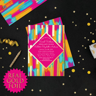Neon Pink Türkis Gelb Gold Glitterfarbe Süße 16 Folieneinladung