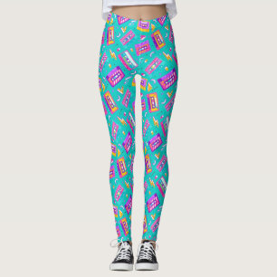 Neon Pink Türkis Trendy 80er Kassette Musik Leggin Leggings