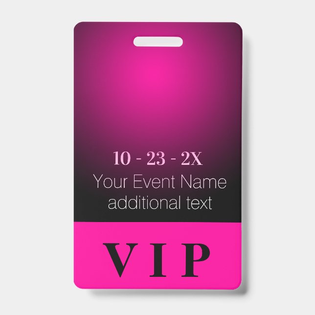 Neon Pink und Black Gradient VIP-Ereignis Ausweis (Vorderseite)
