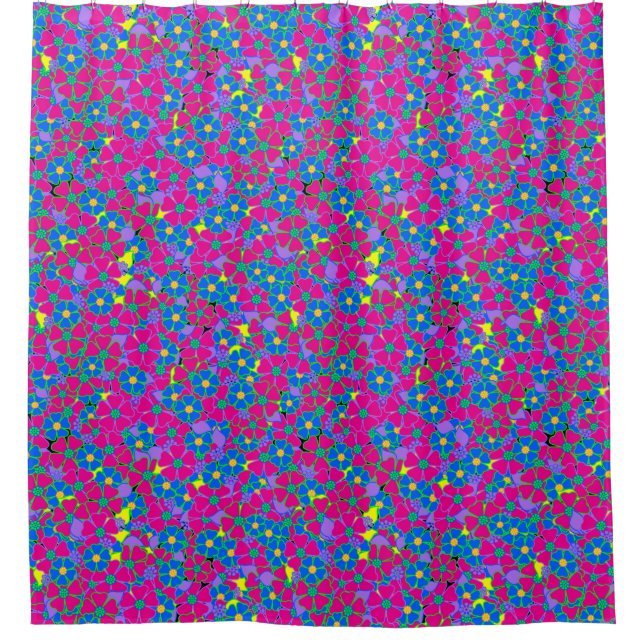 Neon Pink und Blue Blumen Duschvorhang (Vorderseite)