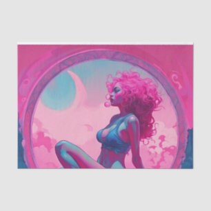 Neon Pink und Blue Sinnlich Curly Hair Frau Seidenpapier