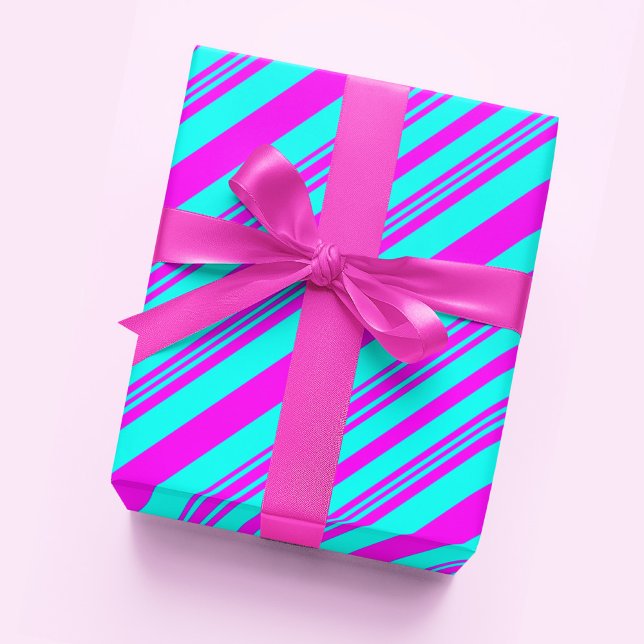 Neon Pink und Blue Streifen moderne elegante Geschenkpapier (Von Creator hochgeladen)