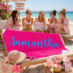 Neon Pink und Bright Blue Name Strandtuch