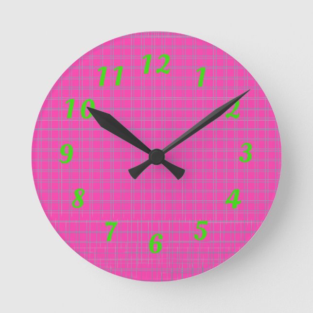 Neon Pink und Green 80er Wall Clock Runde Wanduhr (Vorderseite)