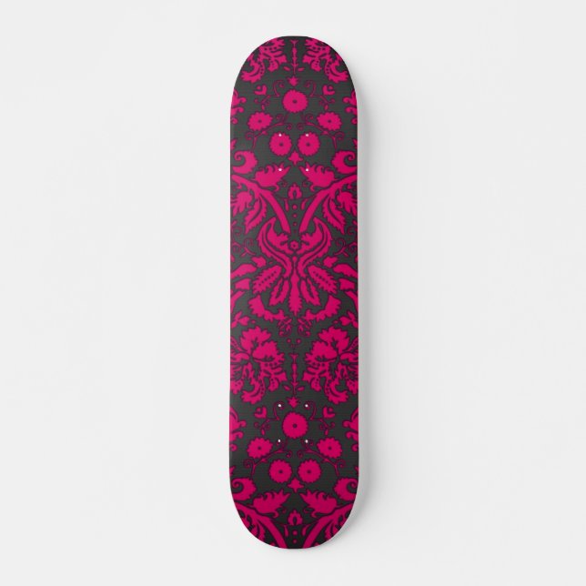 Neon-Pink und schwarzer Damast Skateboard (Vorne)