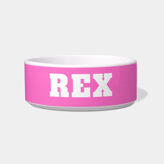 Neon Pink und White Modern Name Pet Napf (Vorderseite)