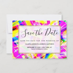 Neon Pink Yellow Brushstroke Explosion Art Save The Date