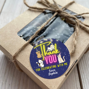 Neon Pink Yellow Glow Niedlich Katzen Vielen Dank  Runder Aufkleber