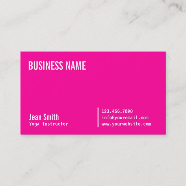 Neon Pink Yoga Instruktor Business Card Visitenkarte (Vorderseite)
