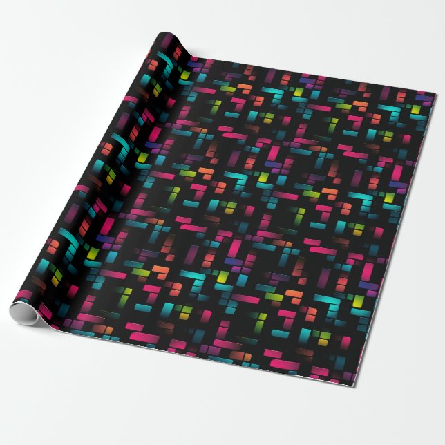 Neon Pixel Brick Geschenkpapier (Ungerollt)