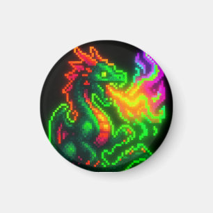 Neon Pixel Dragon - Retro Arcade Flame Design Magnet
