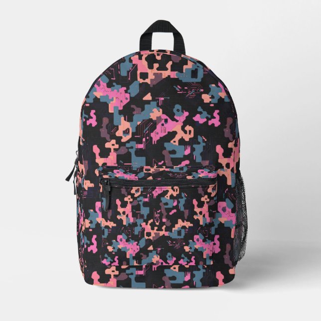 Neon Pixel Fusion Bedruckter Rucksack (Vorderseite)