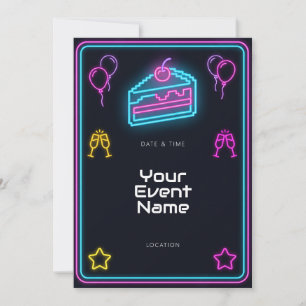 Neon-Pixel-Torte-Party-Rahmen Einladung