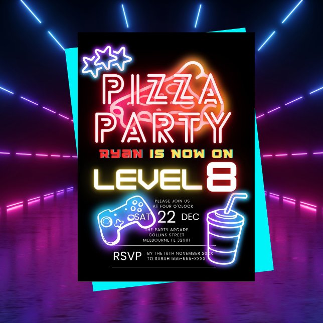 Neon Pizza Party zum Geburtstag Einladung (Neon pizza party and digital download evite invitation)